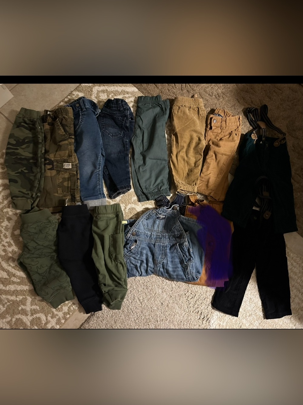 Boys 12 months pants and overalls, 13 pairs